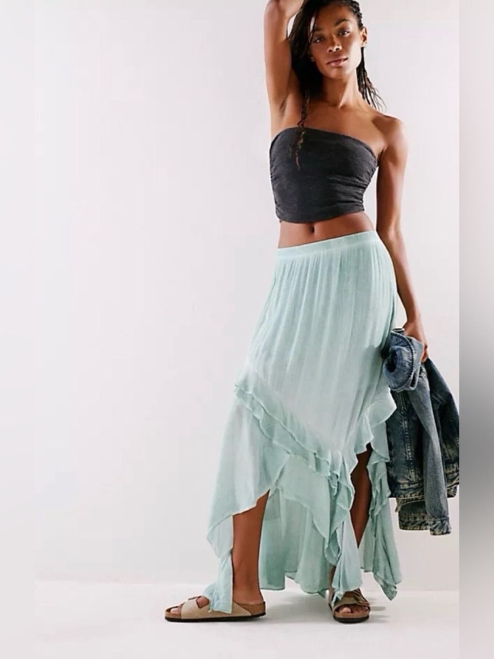 Free People Mint Green Ruffled Maxi Skirt